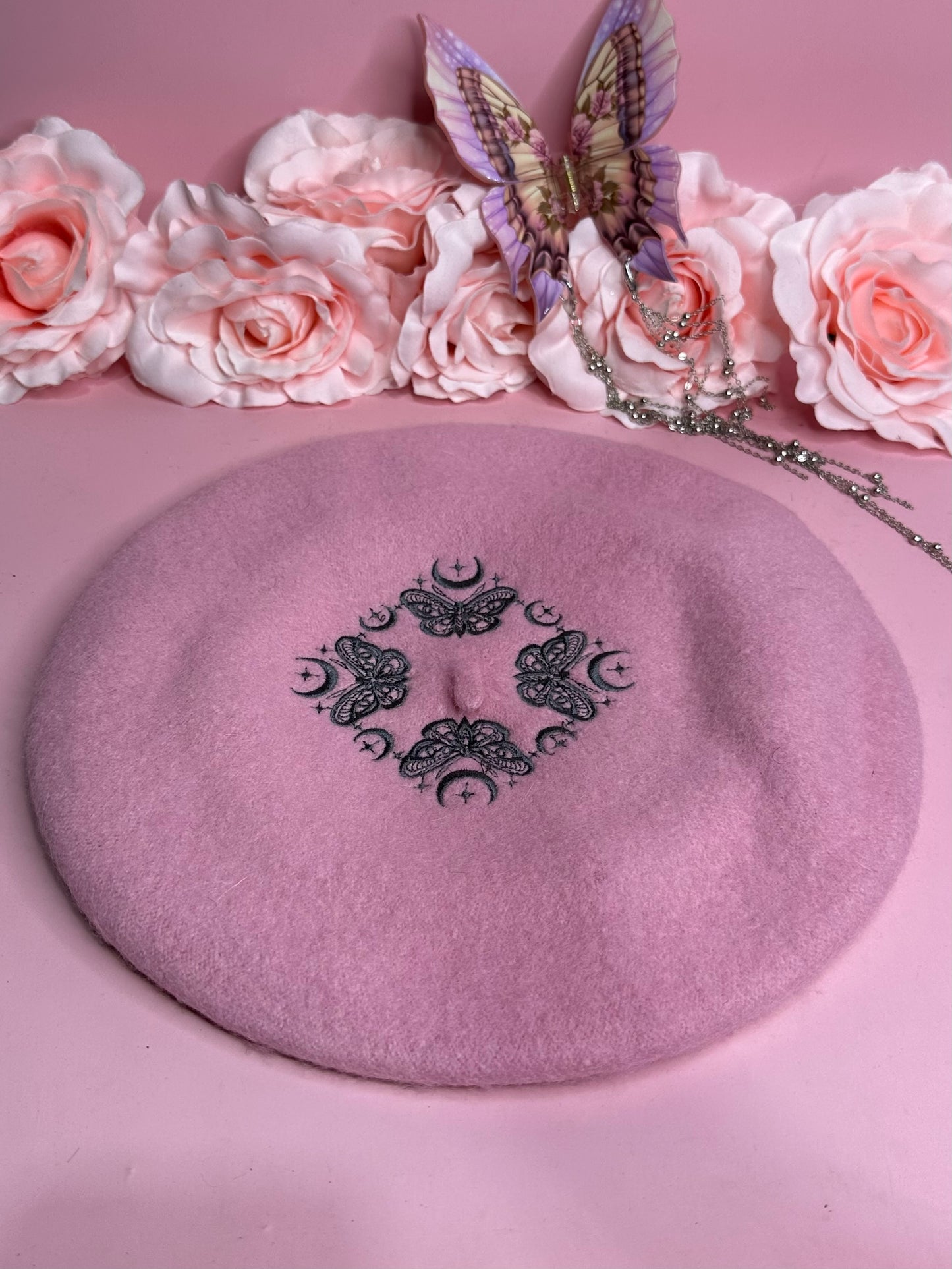 MOTH & MOON -  embroidered beret