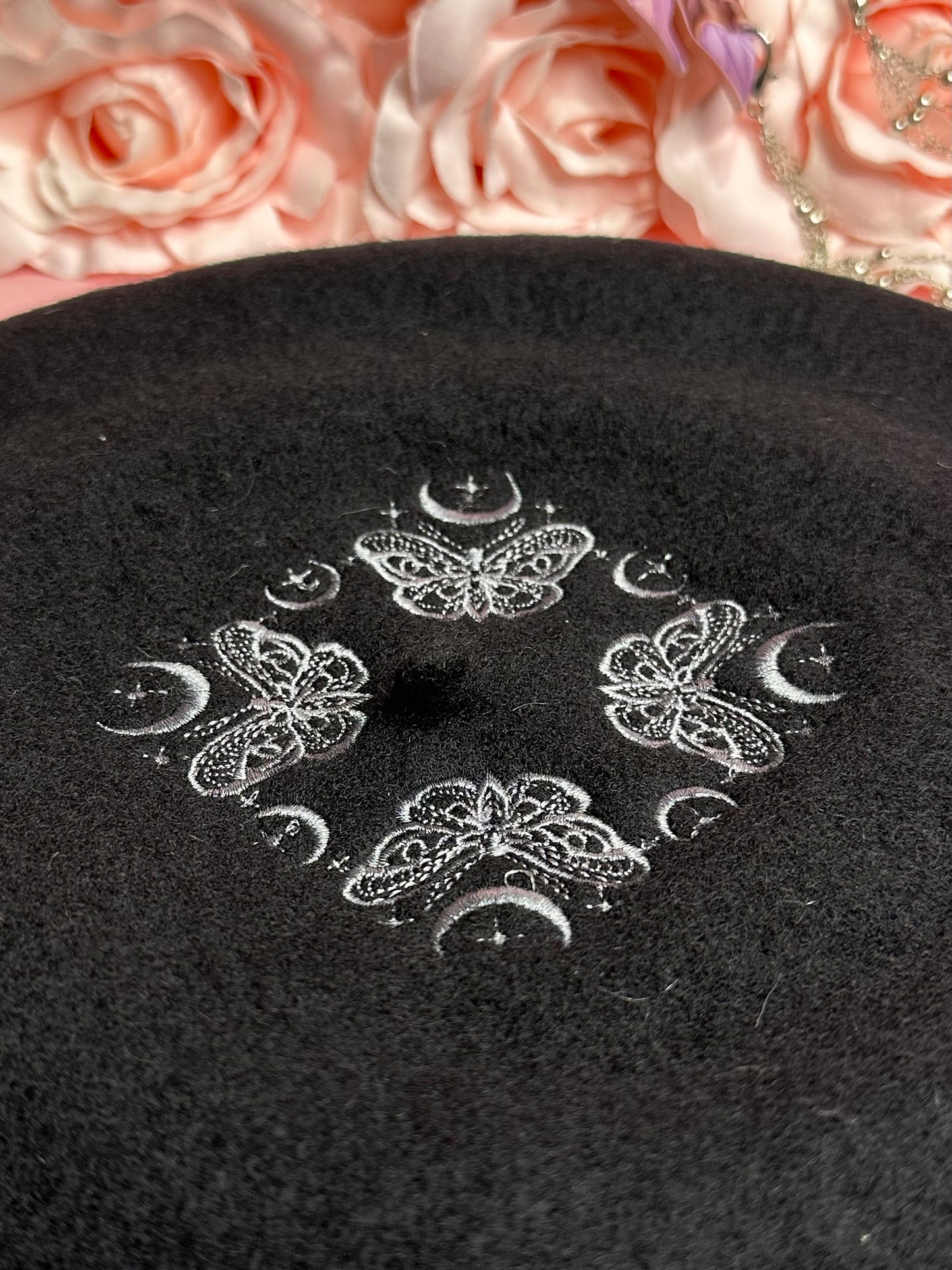MOTH & MOON -  embroidered beret