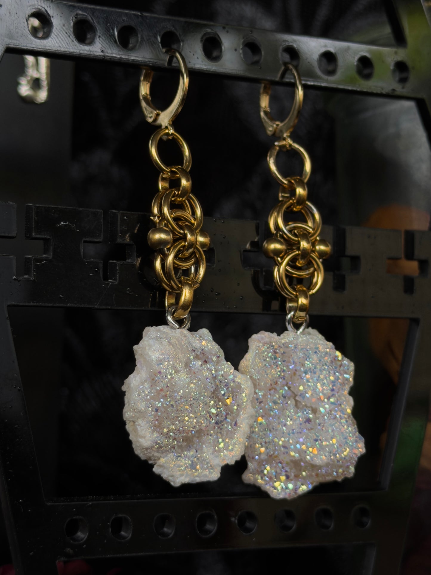 GOLD GLACIER - Mini Druzy Quartz Chunk Ear Hangers