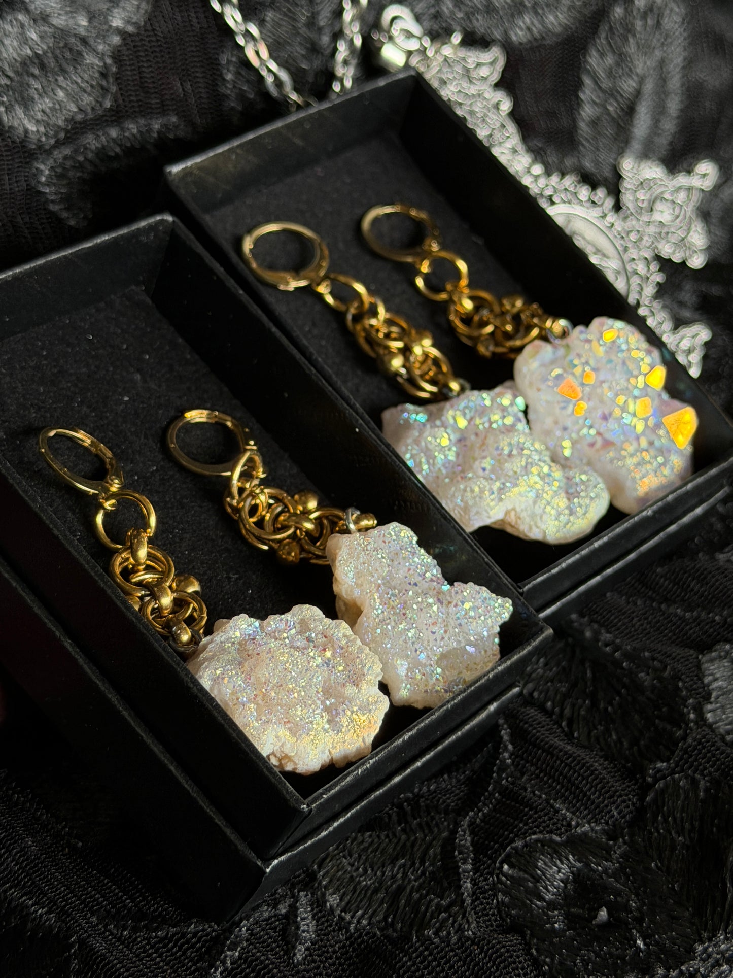 GOLD GLACIER - Mini Druzy Quartz Chunk Ear Hangers