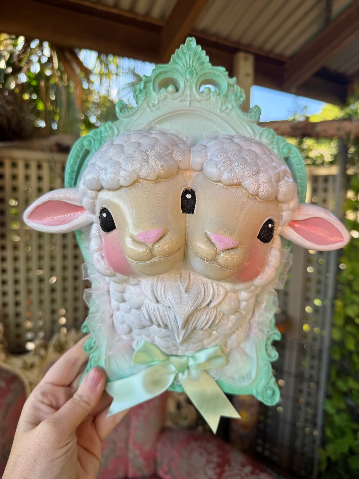 MINTY RAY OF SUNSHINE - 2 headed sheep wall plaque