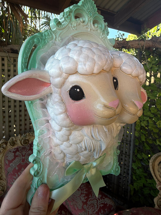 MINTY RAY OF SUNSHINE - 2 headed sheep wall plaque
