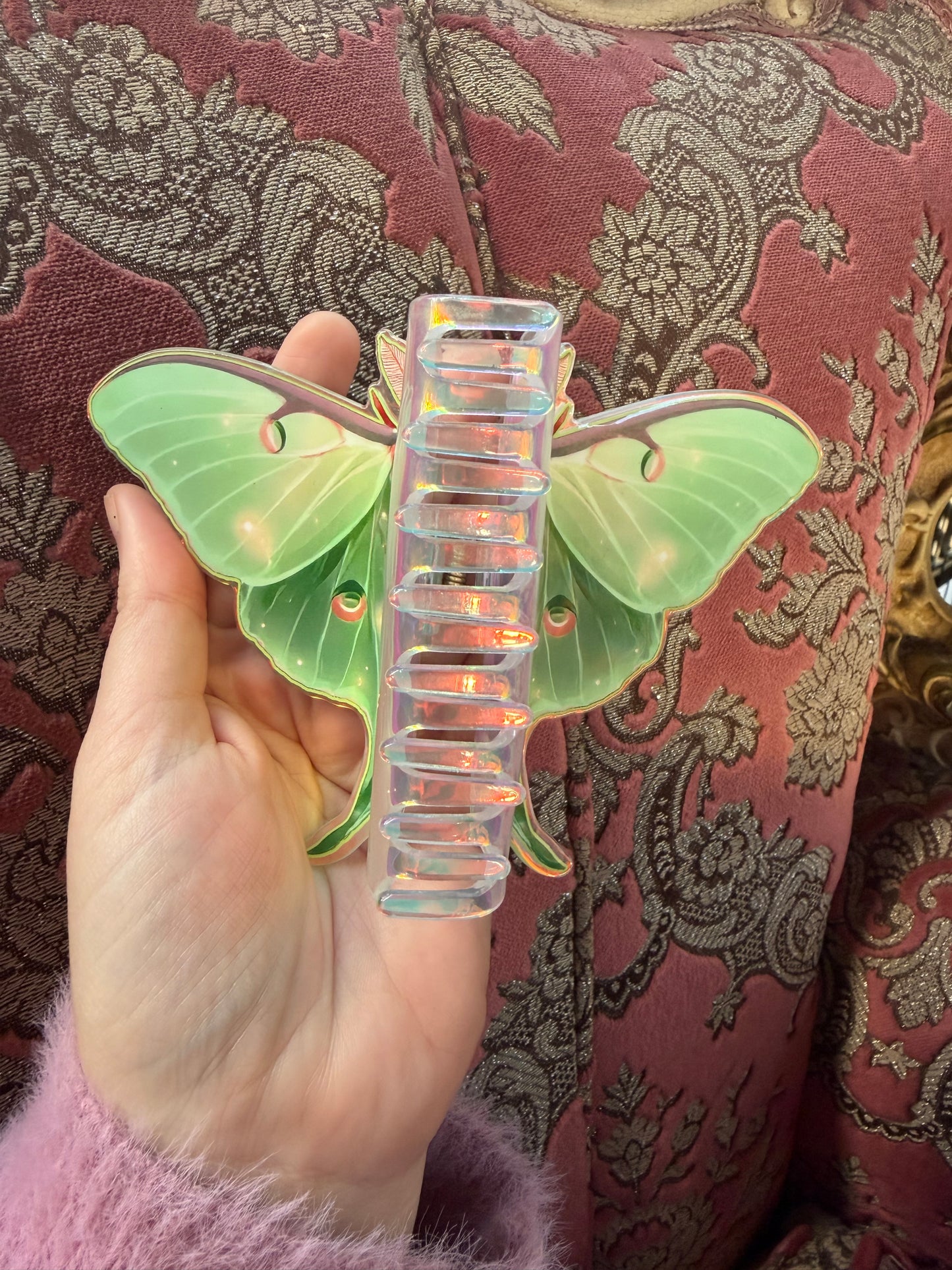 LUNA MOTH - iridescent cellulose hair clip