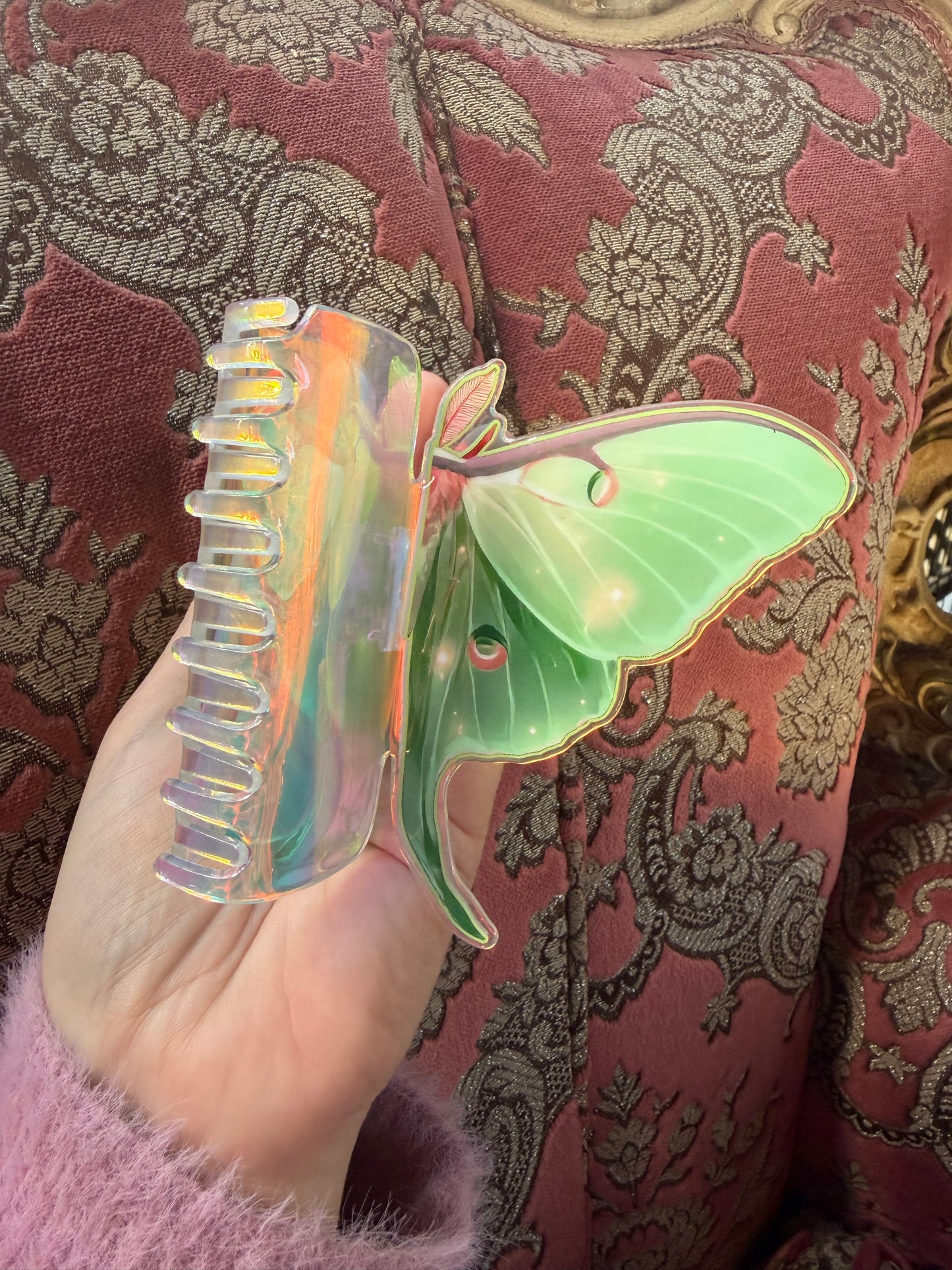 LUNA MOTH - iridescent cellulose hair clip